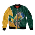 Personalized Kookaburras Field Hockey Kangaroo Sleeve Zip Bomber Jacket Australian Flag Map With Abstract Green And Gold Wave Pattern