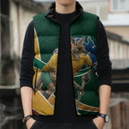 Personalized Kookaburras Field Hockey Kangaroo Sleeveless Puffer Jacket Australian Flag Map With Abstract Green And Gold Wave Pattern