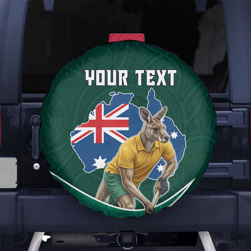 Personalized Kookaburras Field Hockey Kangaroo Spare Tire Cover Australian Flag Map With Abstract Green And Gold Wave Pattern