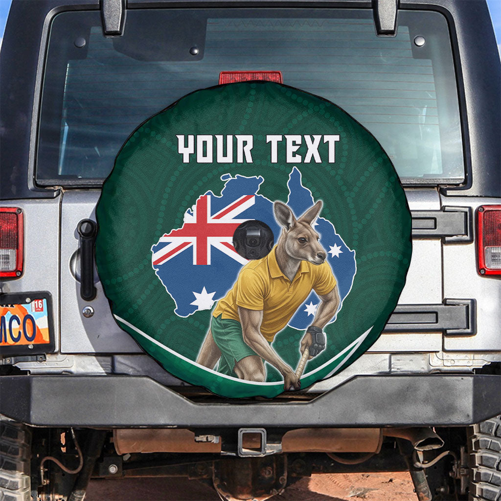 Personalized Kookaburras Field Hockey Kangaroo Spare Tire Cover Australian Flag Map With Abstract Green And Gold Wave Pattern