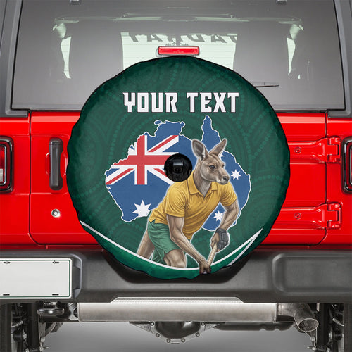 Personalized Kookaburras Field Hockey Kangaroo Spare Tire Cover Australian Flag Map With Abstract Green And Gold Wave Pattern
