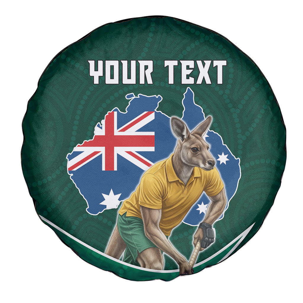 Personalized Kookaburras Field Hockey Kangaroo Spare Tire Cover Australian Flag Map With Abstract Green And Gold Wave Pattern