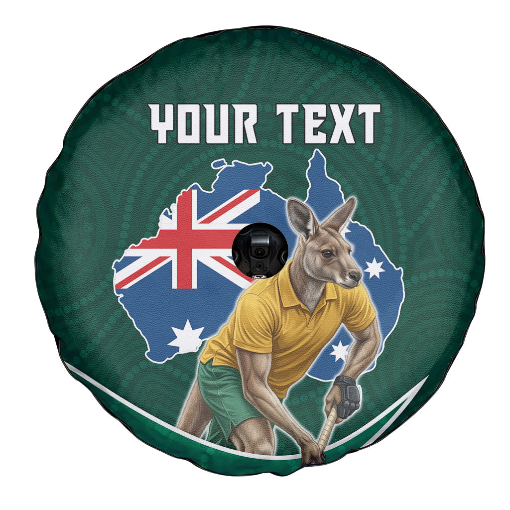 Personalized Kookaburras Field Hockey Kangaroo Spare Tire Cover Australian Flag Map With Abstract Green And Gold Wave Pattern