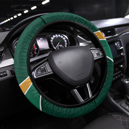 Kookaburras Field Hockey Kangaroo Steering Wheel Cover Australian Flag Map With Abstract Green And Gold Wave Pattern