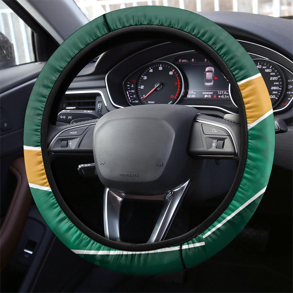 Kookaburras Field Hockey Kangaroo Steering Wheel Cover Australian Flag Map With Abstract Green And Gold Wave Pattern