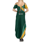 Personalized Kookaburras Field Hockey Kangaroo Summer Maxi Dress Australian Flag Map With Abstract Green And Gold Wave Pattern