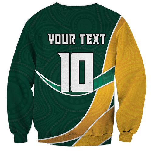 Personalized Kookaburras Field Hockey Kangaroo Sweatshirt Australian Flag Map With Abstract Green And Gold Wave Pattern