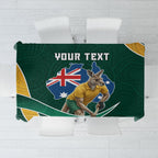 Personalized Kookaburras Field Hockey Kangaroo Tablecloth Australian Flag Map With Abstract Green And Gold Wave Pattern