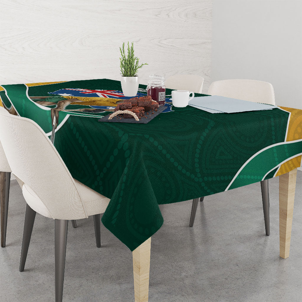 Personalized Kookaburras Field Hockey Kangaroo Tablecloth Australian Flag Map With Abstract Green And Gold Wave Pattern