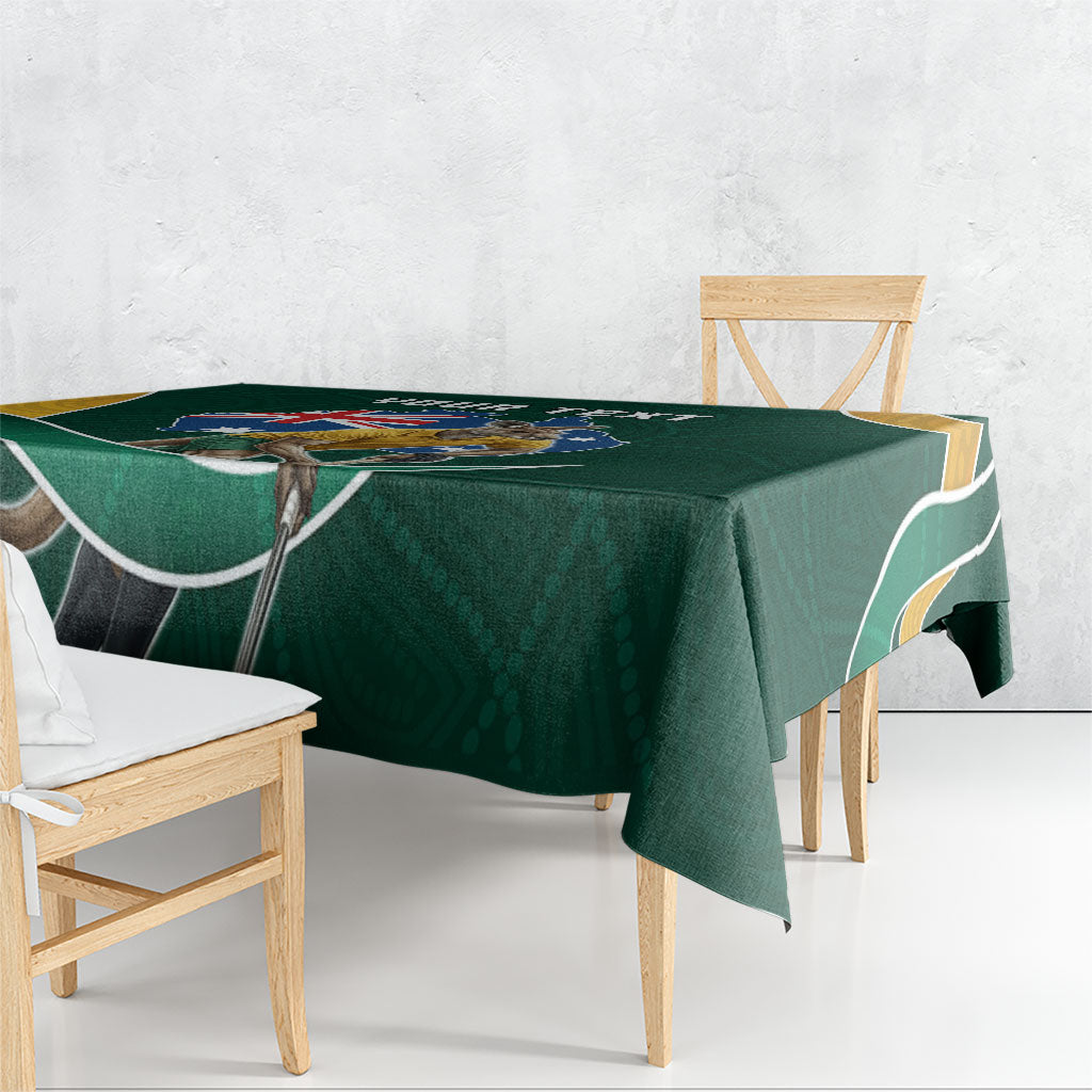 Personalized Kookaburras Field Hockey Kangaroo Tablecloth Australian Flag Map With Abstract Green And Gold Wave Pattern