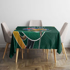 Personalized Kookaburras Field Hockey Kangaroo Tablecloth Australian Flag Map With Abstract Green And Gold Wave Pattern
