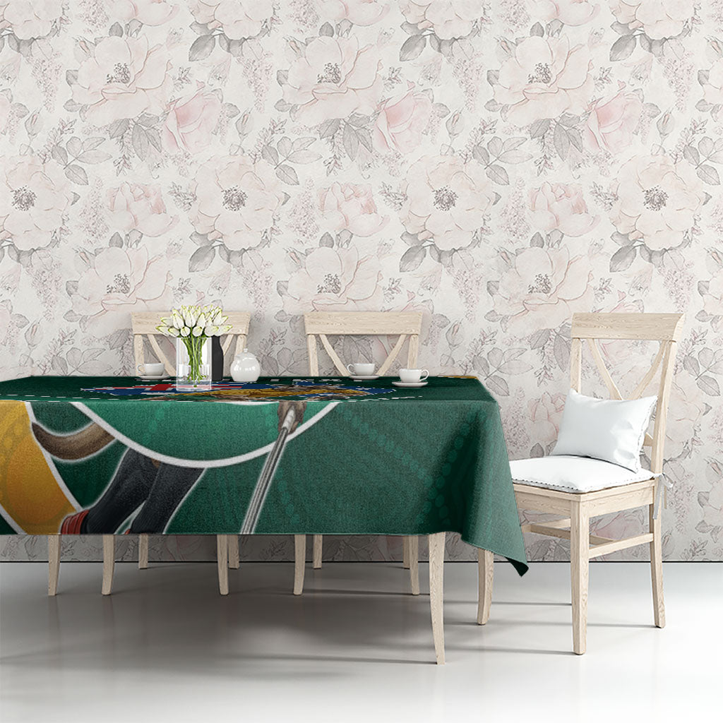 Personalized Kookaburras Field Hockey Kangaroo Tablecloth Australian Flag Map With Abstract Green And Gold Wave Pattern