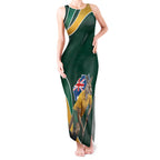 Personalized Kookaburras Field Hockey Kangaroo Tank Maxi Dress Australian Flag Map With Abstract Green And Gold Wave Pattern