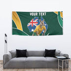 Personalized Kookaburras Field Hockey Kangaroo Tapestry Australian Flag Map With Abstract Green And Gold Wave Pattern