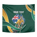 Personalized Kookaburras Field Hockey Kangaroo Tapestry Australian Flag Map With Abstract Green And Gold Wave Pattern