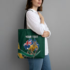 Personalized Kookaburras Field Hockey Kangaroo Tote Bag Australian Flag Map With Abstract Green And Gold Wave Pattern