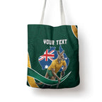 Personalized Kookaburras Field Hockey Kangaroo Tote Bag Australian Flag Map With Abstract Green And Gold Wave Pattern