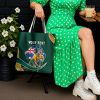 Personalized Kookaburras Field Hockey Kangaroo Tote Bag Australian Flag Map With Abstract Green And Gold Wave Pattern