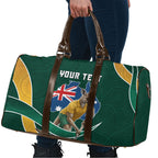 Personalized Kookaburras Field Hockey Kangaroo Travel Bag Australian Flag Map With Abstract Green And Gold Wave Pattern