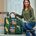 Personalized Kookaburras Field Hockey Kangaroo Travel Bag Australian Flag Map With Abstract Green And Gold Wave Pattern