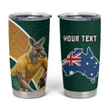 Personalized Kookaburras Field Hockey Kangaroo Tumbler Cup Australian Flag Map With Abstract Green And Gold Wave Pattern