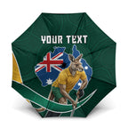 Personalized Kookaburras Field Hockey Kangaroo Umbrella Australian Flag Map With Abstract Green And Gold Wave Pattern