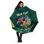 Personalized Kookaburras Field Hockey Kangaroo Umbrella Australian Flag Map With Abstract Green And Gold Wave Pattern