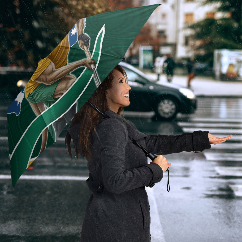 Personalized Kookaburras Field Hockey Kangaroo Umbrella Australian Flag Map With Abstract Green And Gold Wave Pattern