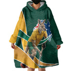 Personalized Kookaburras Field Hockey Kangaroo Wearable Blanket Hoodie Australian Flag Map With Abstract Green And Gold Wave Pattern