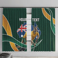 Personalized Kookaburras Field Hockey Kangaroo Window Curtain Australian Flag Map With Abstract Green And Gold Wave Pattern