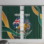 Personalized Kookaburras Field Hockey Kangaroo Window Curtain Australian Flag Map With Abstract Green And Gold Wave Pattern