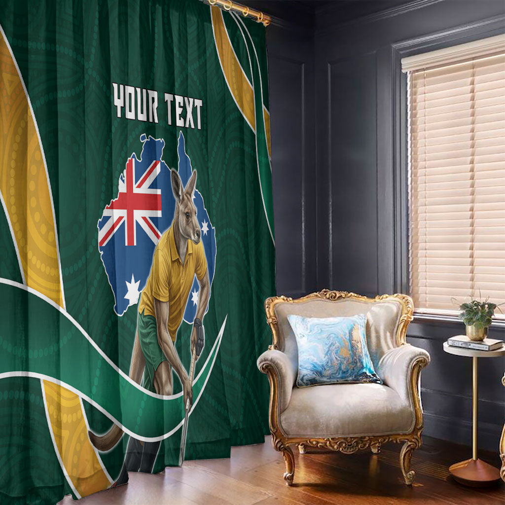 Personalized Kookaburras Field Hockey Kangaroo Window Curtain Australian Flag Map With Abstract Green And Gold Wave Pattern