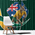 Personalized Kookaburras Field Hockey Kangaroo Window Curtain Australian Flag Map With Abstract Green And Gold Wave Pattern