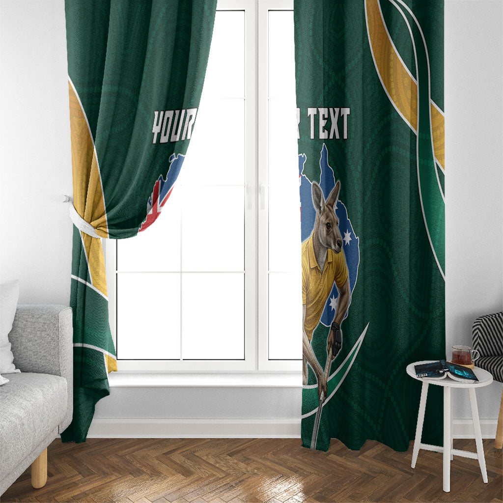Personalized Kookaburras Field Hockey Kangaroo Window Curtain Australian Flag Map With Abstract Green And Gold Wave Pattern