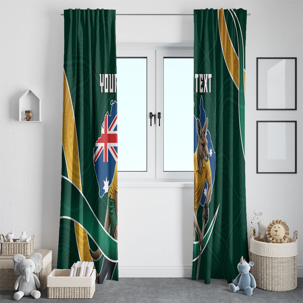 Personalized Kookaburras Field Hockey Kangaroo Window Curtain Australian Flag Map With Abstract Green And Gold Wave Pattern