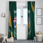Personalized Kookaburras Field Hockey Kangaroo Window Curtain Australian Flag Map With Abstract Green And Gold Wave Pattern