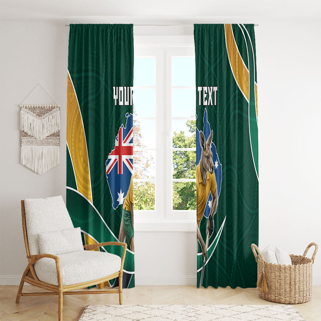 Personalized Kookaburras Field Hockey Kangaroo Window Curtain Australian Flag Map With Abstract Green And Gold Wave Pattern
