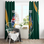 Personalized Kookaburras Field Hockey Kangaroo Window Curtain Australian Flag Map With Abstract Green And Gold Wave Pattern