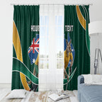 Personalized Kookaburras Field Hockey Kangaroo Window Curtain Australian Flag Map With Abstract Green And Gold Wave Pattern