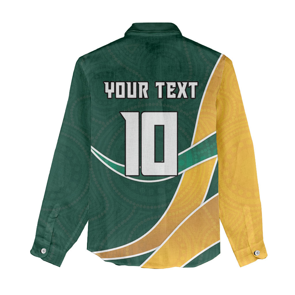 Personalized Kookaburras Field Hockey Kangaroo Women Casual Shirt Australian Flag Map With Abstract Green And Gold Wave Pattern