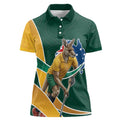 Personalized Kookaburras Field Hockey Kangaroo Women Polo Shirt Australian Flag Map With Abstract Green And Gold Wave Pattern