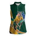 Personalized Kookaburras Field Hockey Kangaroo Women Sleeveless Polo Shirt Australian Flag Map With Abstract Green And Gold Wave Pattern