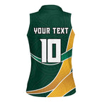 Personalized Kookaburras Field Hockey Kangaroo Women Sleeveless Polo Shirt Australian Flag Map With Abstract Green And Gold Wave Pattern