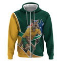 Personalized Kookaburras Field Hockey Kangaroo Zip Hoodie Australian Flag Map With Abstract Green And Gold Wave Pattern
