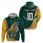Personalized Kookaburras Field Hockey Kangaroo Zip Hoodie Australian Flag Map With Abstract Green And Gold Wave Pattern