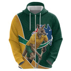 Personalized Kookaburras Field Hockey Kangaroo Zip Hoodie Australian Flag Map With Abstract Green And Gold Wave Pattern