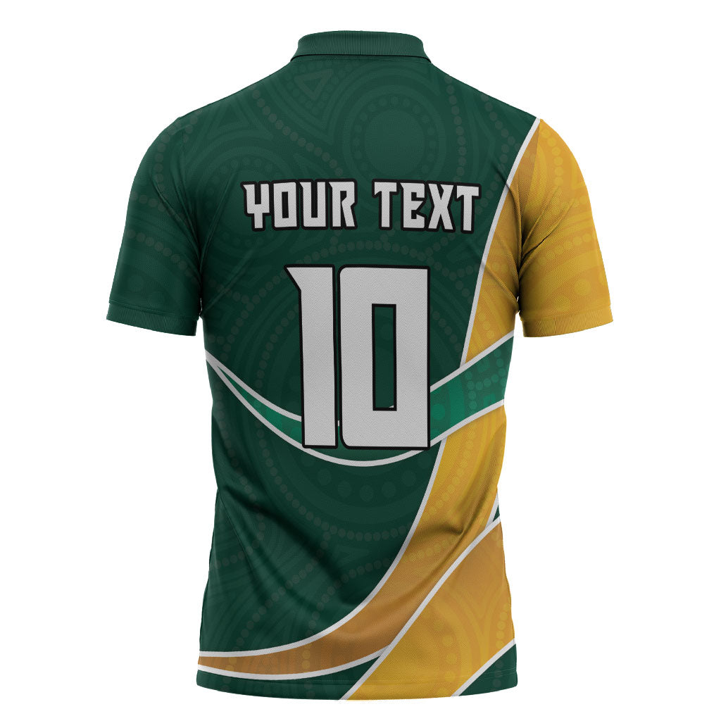 Personalized Kookaburras Field Hockey Kangaroo Zipper Polo Shirt Australian Flag Map With Abstract Green And Gold Wave Pattern