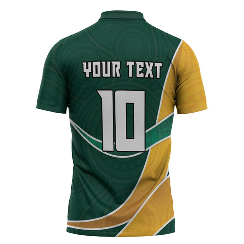 Personalized Kookaburras Field Hockey Kangaroo Zipper Polo Shirt Australian Flag Map With Abstract Green And Gold Wave Pattern