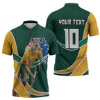 Personalized Kookaburras Field Hockey Kangaroo Zipper Polo Shirt Australian Flag Map With Abstract Green And Gold Wave Pattern