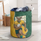 Australia Wallabies Rugby Mascot Laundry Basket Indigenous Dot Art Style - Muscular Kangaroo Graphic